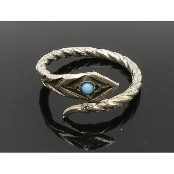 925 Silver - Vintage Petite Snake Motif Turquoise Wrap Band Ring Sz 5 - RG24131 - Picture 3 of 7